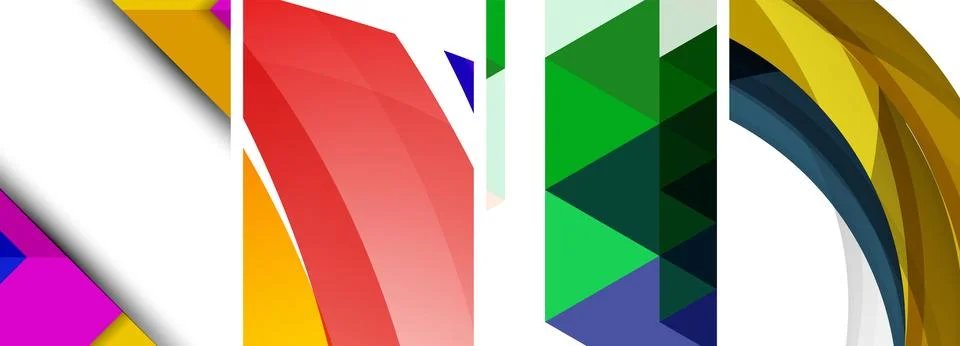 Sleek geometric abstract backgrounds composed of circles, lines, and triangles Stock Illustration