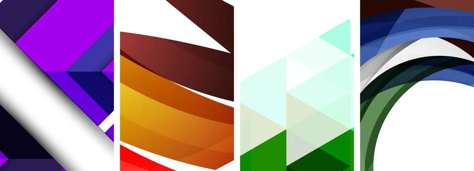 Sleek geometric abstract backgrounds composed of circles, lines, and triangles Stock Illustration