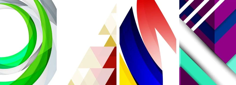 Sleek geometric abstract backgrounds composed of circles, lines, and triangles Illustrazione stock