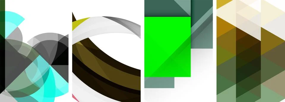 Sleek geometric abstract backgrounds composed of circles, lines, and triangles Stock Illustration
