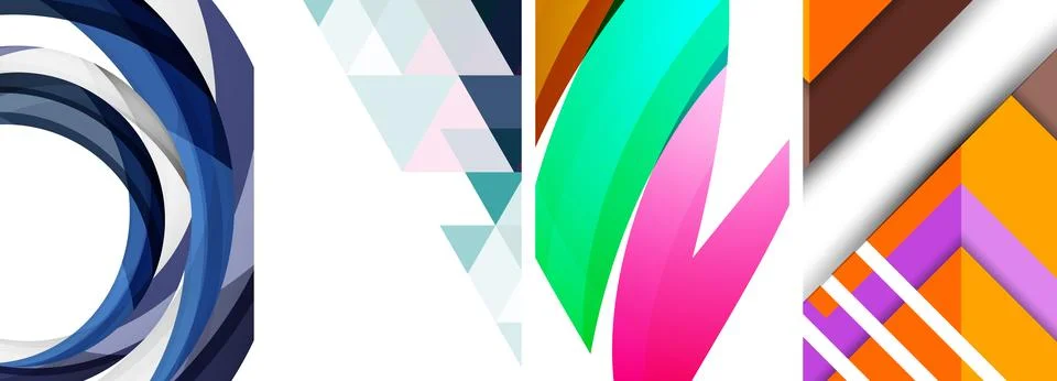 Sleek geometric abstract backgrounds composed of circles, lines, and triangles Stock Illustration