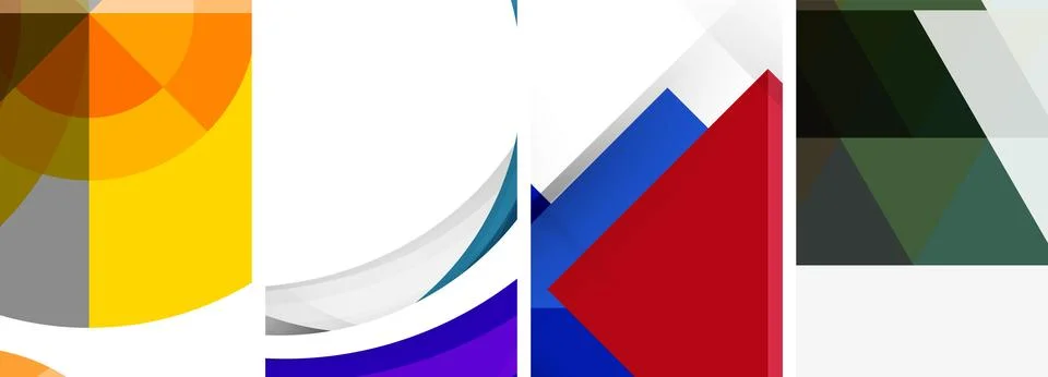 Sleek geometric abstract backgrounds composed of circles, lines, and triangles Illustrazione stock