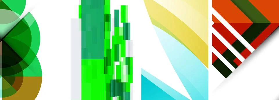 Sleek geometric abstract backgrounds composed of circles, lines, and triangles Illustrazione stock