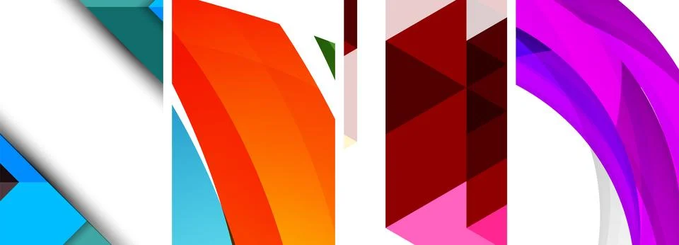 Sleek geometric abstract backgrounds composed of circles, lines, and triangles Stock Illustration