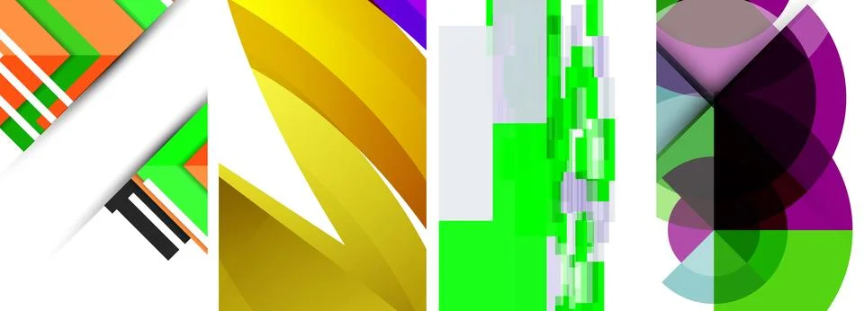 Sleek geometric abstract backgrounds composed of circles, lines, and triangles Illustrazione stock
