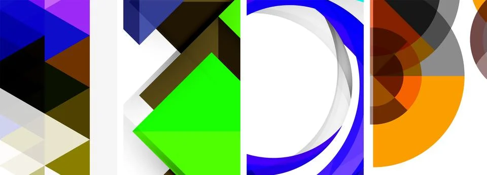 Sleek geometric abstract backgrounds composed of circles, lines, and triangles Stock Illustration