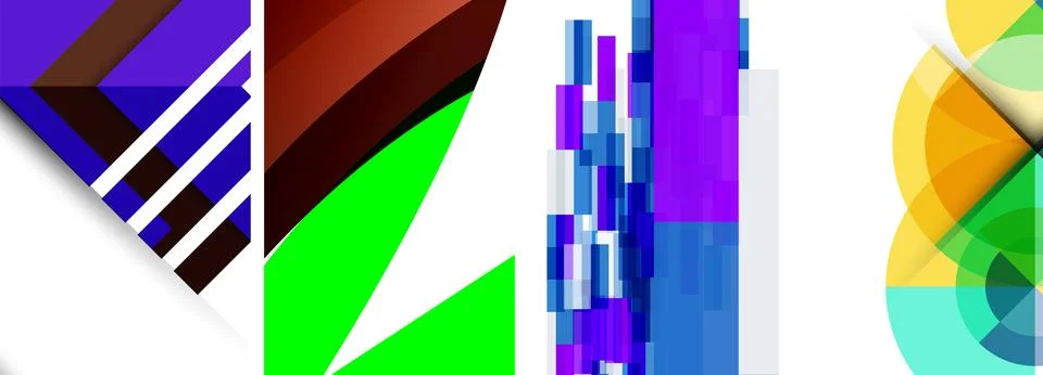 Sleek geometric abstract backgrounds composed of circles, lines, and triangles Stock Illustration