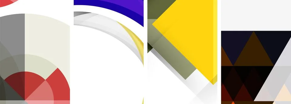 Sleek geometric abstract backgrounds composed of circles, lines, and triangles Stock Illustration