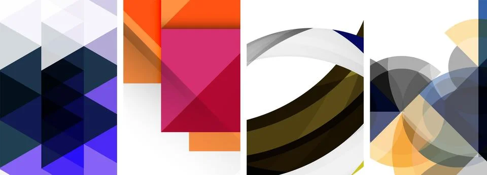 Sleek geometric abstract backgrounds composed of circles, lines, and triangles Stockillustratie