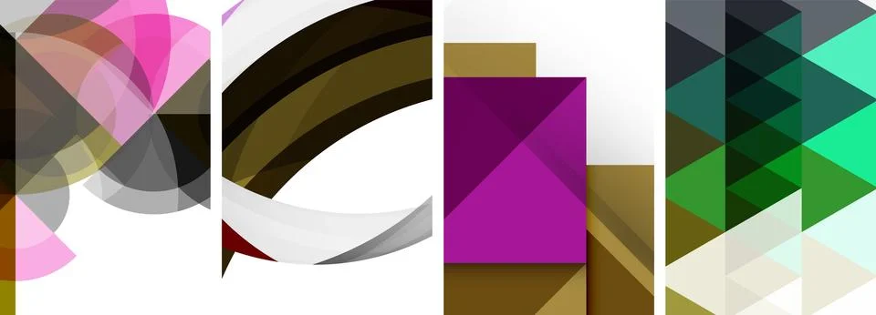 Sleek geometric abstract backgrounds composed of circles, lines, and triangles Illustrazione stock