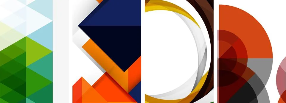 Sleek geometric abstract backgrounds composed of circles, lines, and triangles Stock Illustration