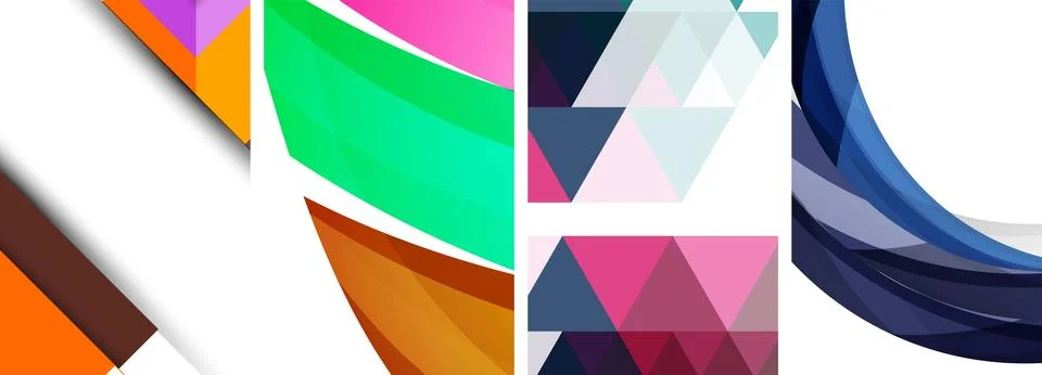 Sleek geometric abstract backgrounds composed of circles, lines, and triangles Stock Illustration