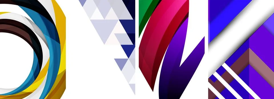 Sleek geometric abstract backgrounds composed of circles, lines, and triangles Stock Illustration