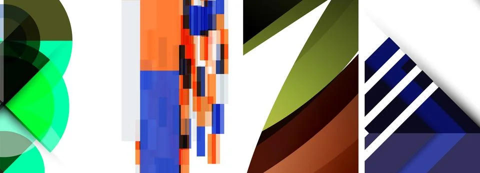 Sleek geometric abstract backgrounds composed of circles, lines, and triangles Stock Illustration