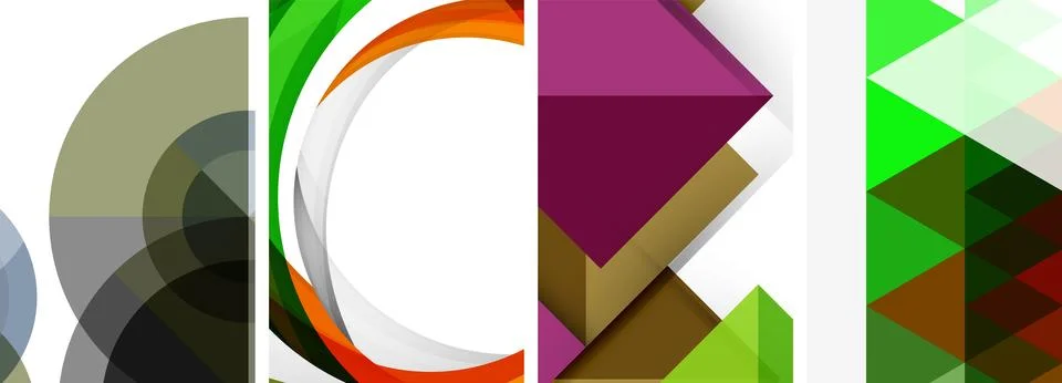 Sleek geometric abstract backgrounds composed of circles, lines, and triangles Illustrazione stock