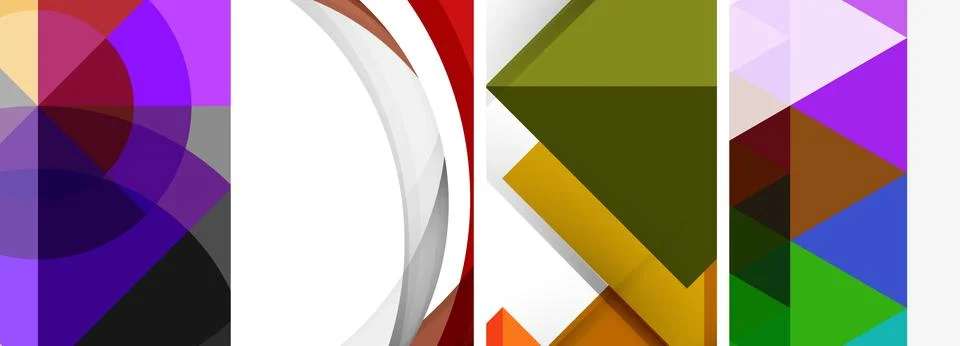 Sleek geometric abstract backgrounds composed of circles, lines, and triangles Stock Illustration