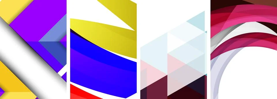 Sleek geometric abstract backgrounds composed of circles, lines, and triangles Stock Illustration
