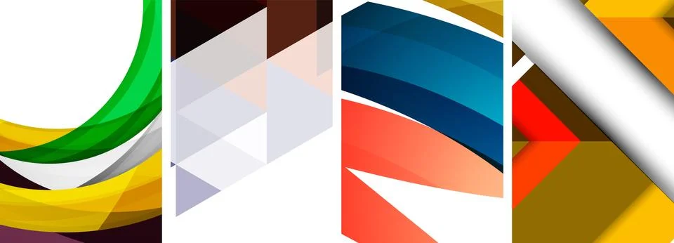 Sleek geometric abstract backgrounds composed of circles, lines, and triangles Stock Illustration