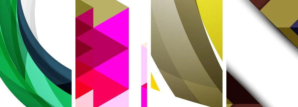 Sleek geometric abstract backgrounds composed of circles, lines, and triangles Illustrazione stock