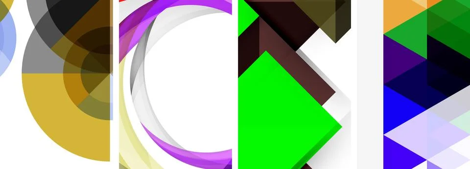 Sleek geometric abstract backgrounds composed of circles, lines, and triangles Stockillustratie