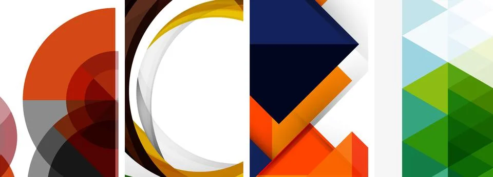 Sleek geometric abstract backgrounds composed of circles, lines, and triangles Stock Illustration