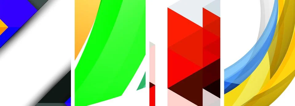 Sleek geometric abstract backgrounds composed of circles, lines, and triangles Stock Illustration