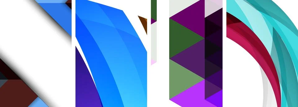 Sleek geometric abstract backgrounds composed of circles, lines, and triangles Stock Illustration