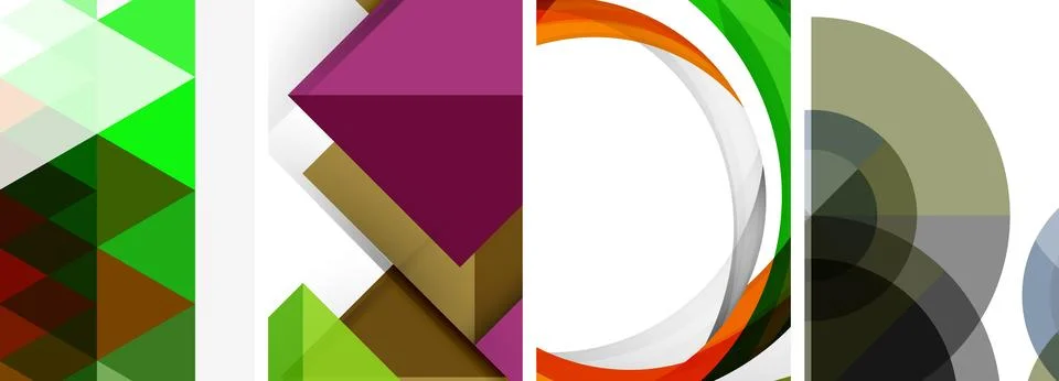 Sleek geometric abstract backgrounds composed of circles, lines, and triangles Stock Illustration