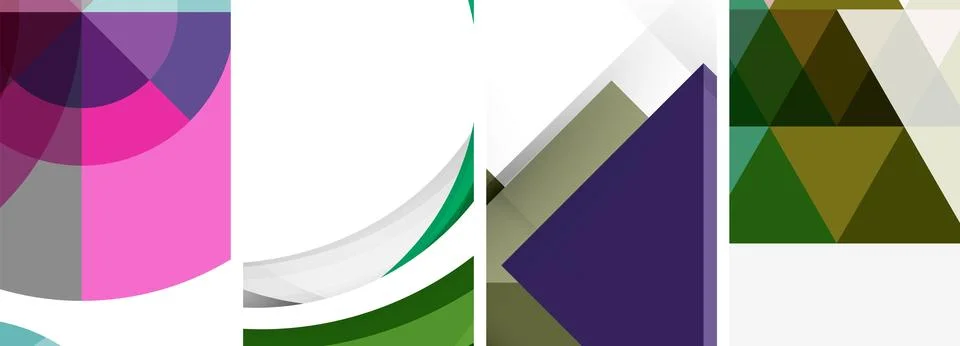 Sleek geometric abstract backgrounds composed of circles, lines, and triangles Illustrazione stock