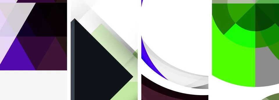 Sleek geometric abstract backgrounds composed of circles, lines, and triangles Stock Illustration