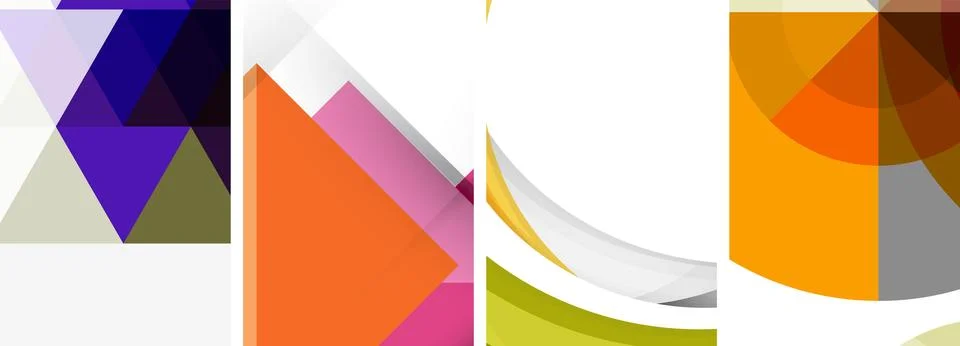 Sleek geometric abstract backgrounds composed of circles, lines, and triangles Illustrazione stock