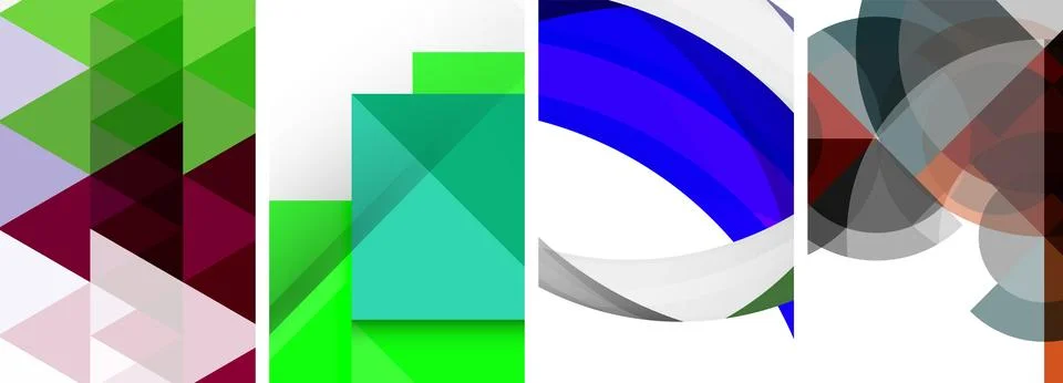 Sleek geometric abstract backgrounds composed of circles, lines, and triangles Stockillustratie