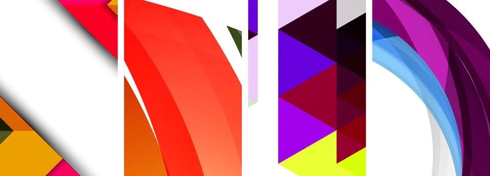 Sleek geometric abstract backgrounds composed of circles, lines, and triangles Stock Illustration