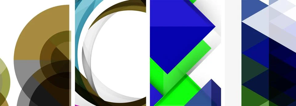 Sleek geometric abstract backgrounds composed of circles, lines, and triangles Stock Illustration