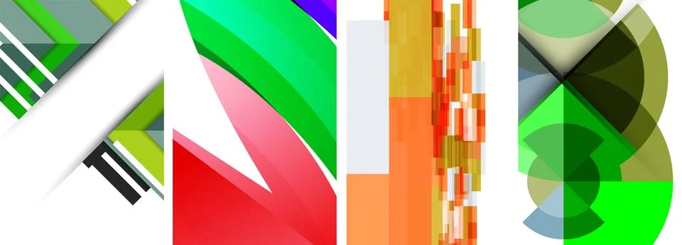 Sleek geometric abstract backgrounds composed of circles, lines, and triangles Stock Illustration
