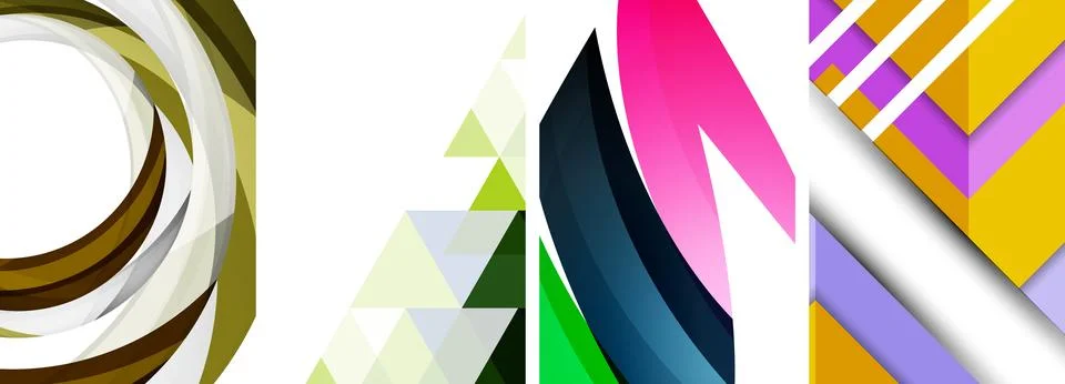 Sleek geometric abstract backgrounds composed of circles, lines, and triangles 스톡 일러스트