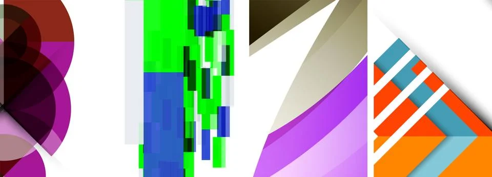 Sleek geometric abstract backgrounds composed of circles, lines, and triangles Stock Illustration