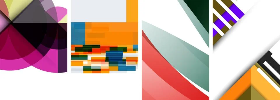 Sleek geometric abstract backgrounds composed of circles, lines, and triangles Illustrazione stock