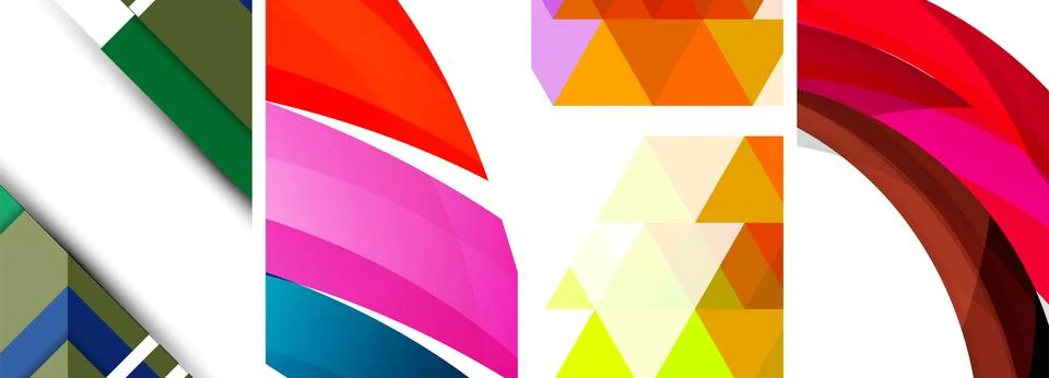 Sleek geometric abstract backgrounds composed of circles, lines, and triangles Stockillustratie