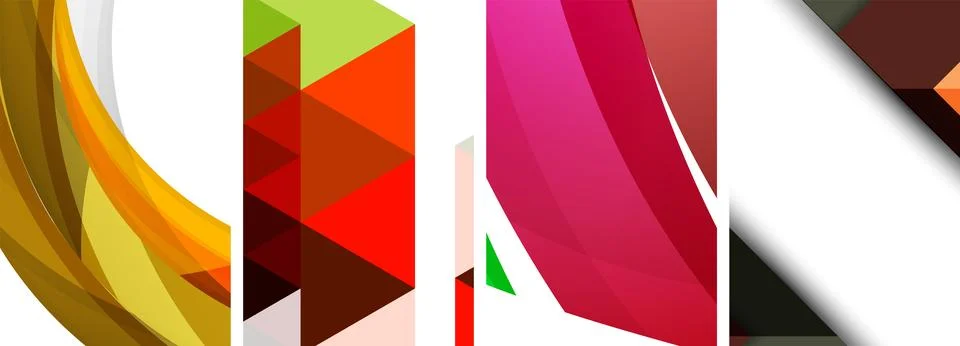 Sleek geometric abstract backgrounds composed of circles, lines, and triangles Illustrazione stock