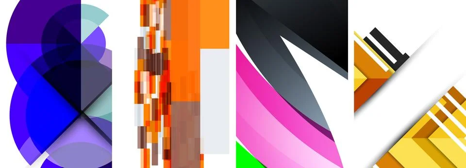 Sleek geometric abstract backgrounds composed of circles, lines, and triangles Stock Illustration