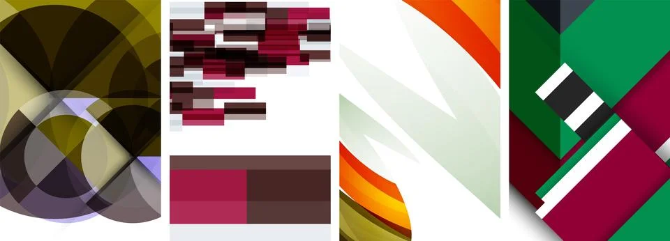 Sleek geometric abstract backgrounds composed of circles, lines, and triangles Illustrazione stock