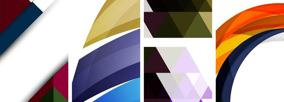 Sleek geometric abstract backgrounds composed of circles, lines, and triangles Stock Illustration
