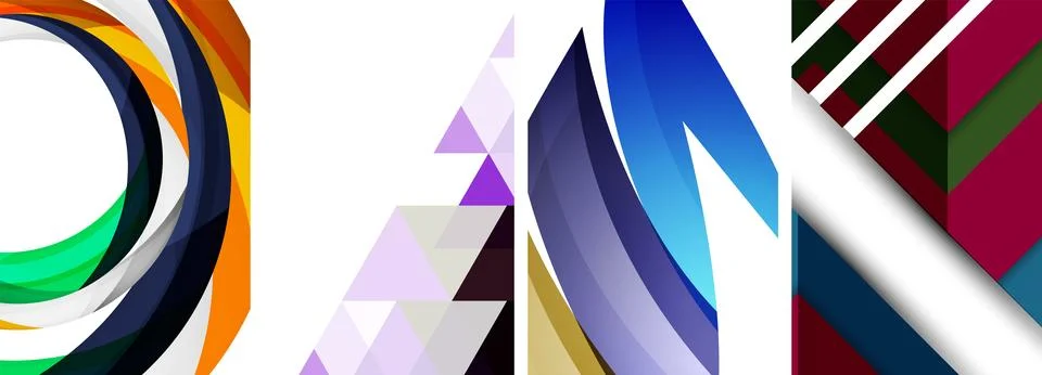 Sleek geometric abstract backgrounds composed of circles, lines, and triangles Stock Illustration