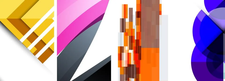 Sleek geometric abstract backgrounds composed of circles, lines, and triangles Stock Illustration