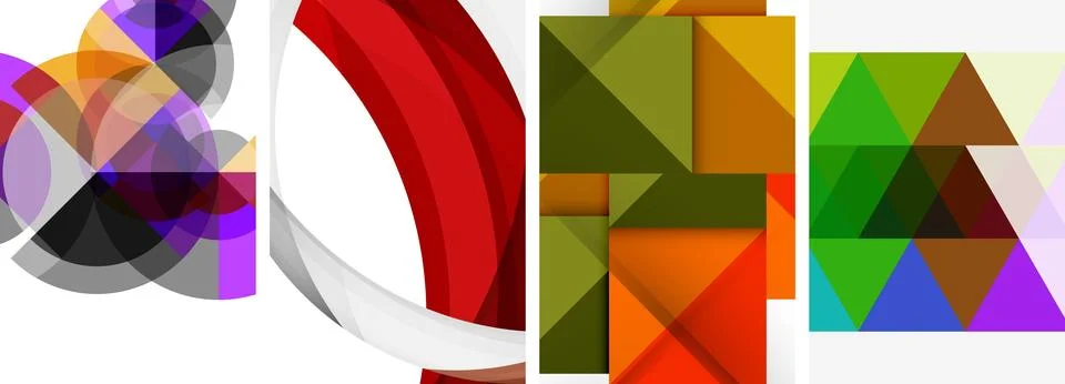 Sleek geometric abstract backgrounds composed of circles, lines, and triangles Stock Illustration