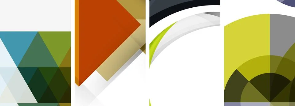 Sleek geometric abstract backgrounds composed of circles, lines, and triangles Stock Illustration