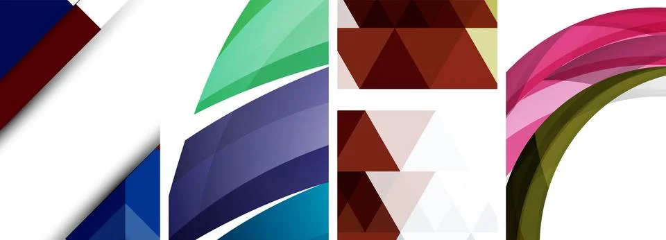 Sleek geometric abstract backgrounds composed of circles, lines, and triangles Stock Illustration