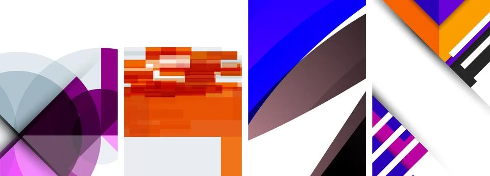 Sleek geometric abstract backgrounds composed of circles, lines, and triangles Stock Illustration