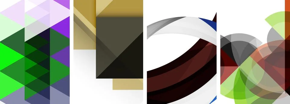Sleek geometric abstract backgrounds composed of circles, lines, and triangles Stock Illustration